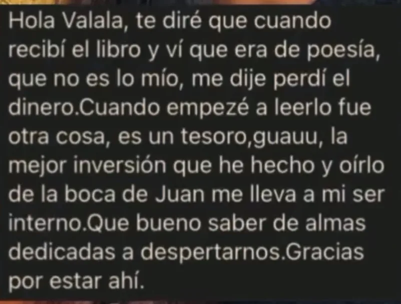 Mensaje de una lectora sobre El Umbral de Agua